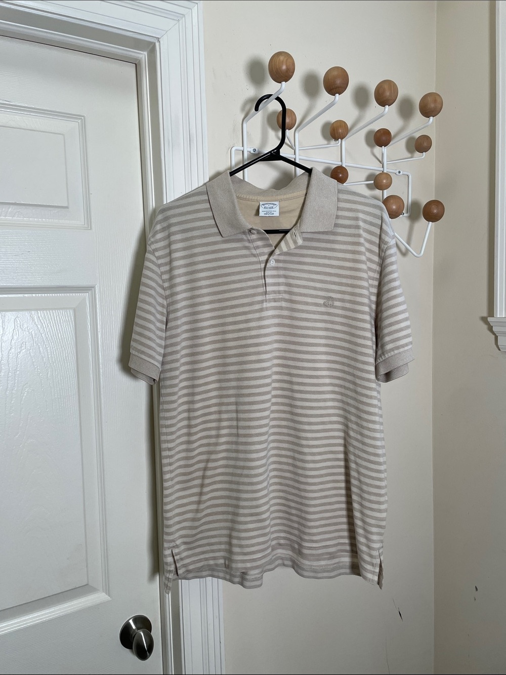 Brooks Brothers  Striped Polo Preppy Beige and Cream L